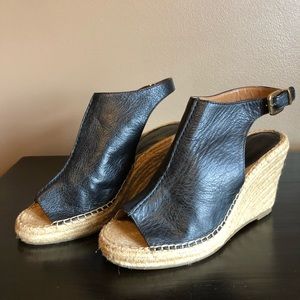 NEW, never worn Leather Espadrille wedges!
